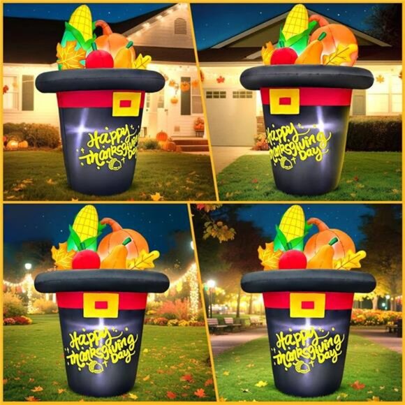5FT Thanksgiving Inflatables Outdoor Decoration Inflatable Hat with Pumpkin - Picture 3 of 7